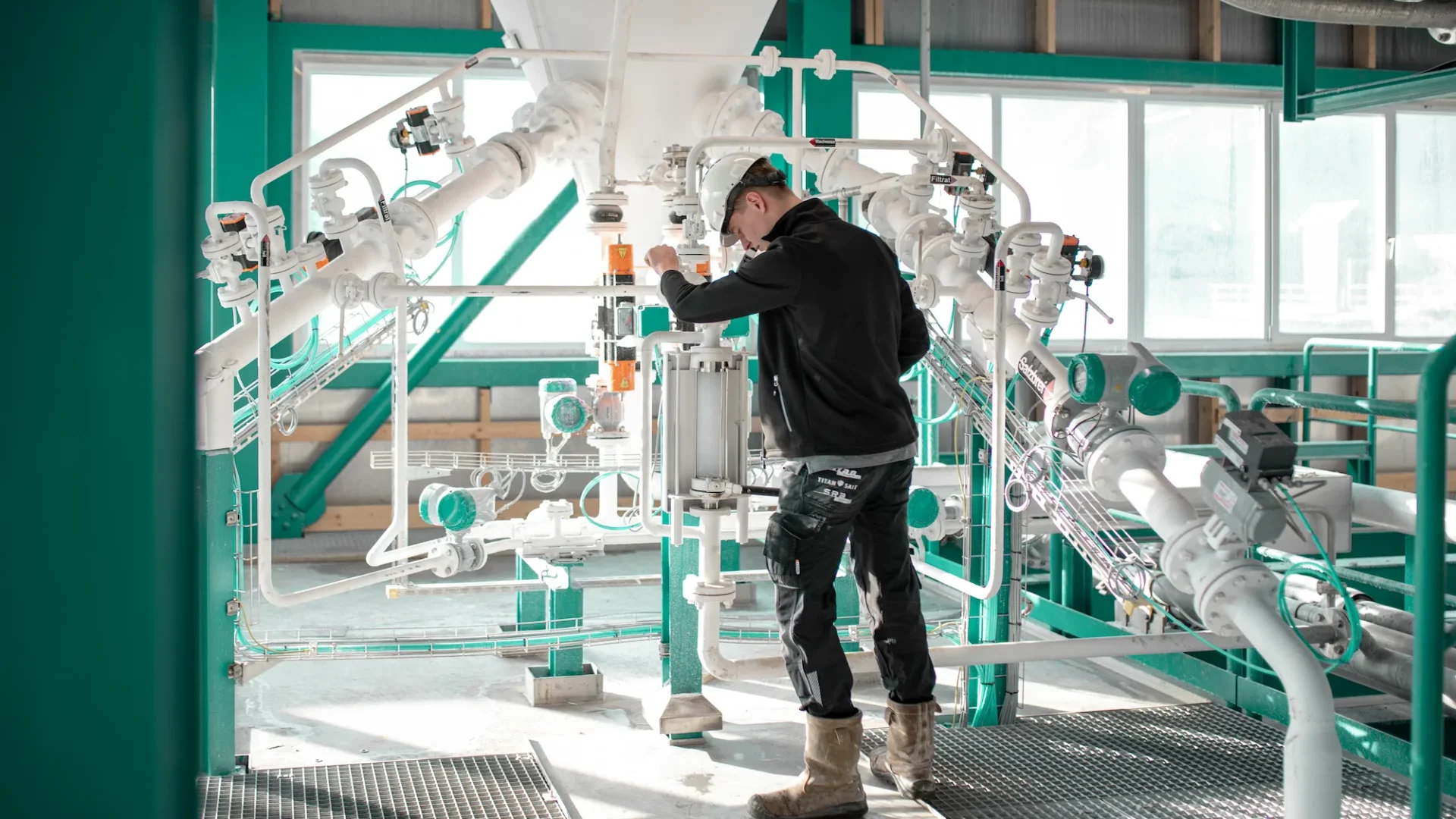 Engineer operating a brine treatment installation.